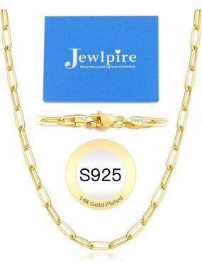 14K Gold Plated Sterling Silver Paperclip Chain Necklace for Women, 16-26 Inch
